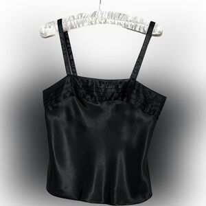 Vintage Lucie Ann II Black Satin look camisole with pleated bodice Size 34